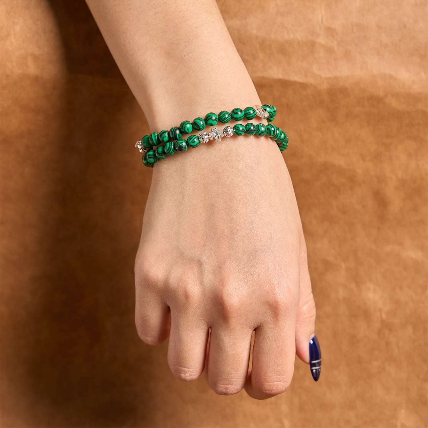 Cuentas de malaquita verde cruzadas I Love Jesus Pulsera de rosario de fe