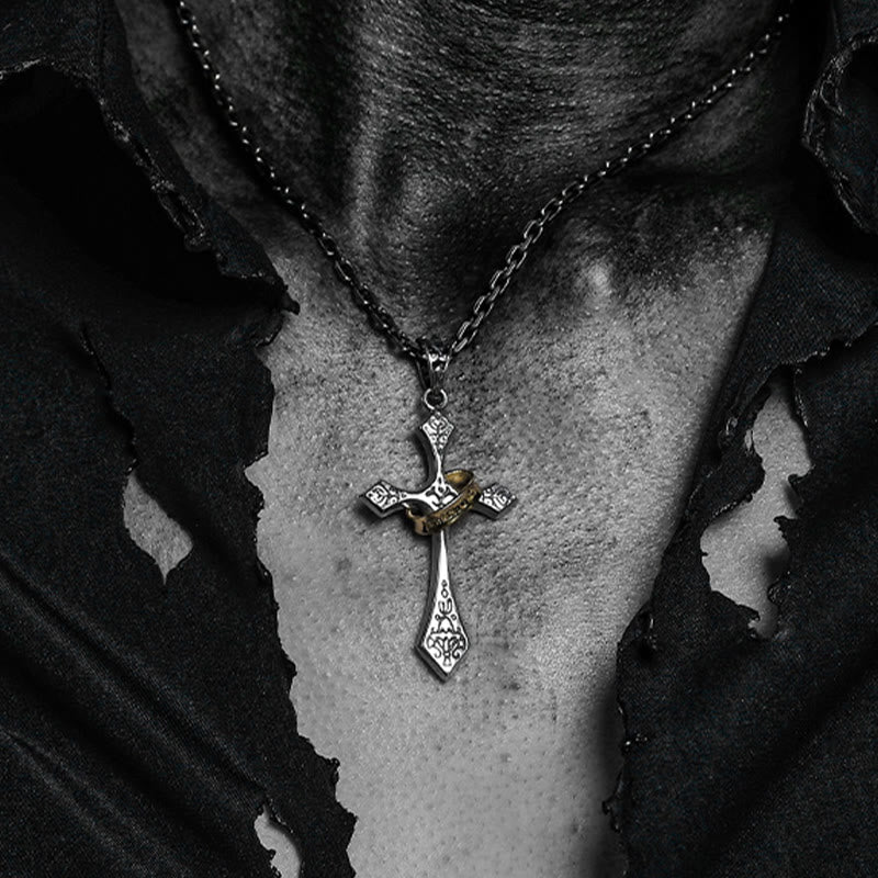Collar con crucifijo moderno y minimalista de plata de ley 925: un símbolo de talismán oscuro