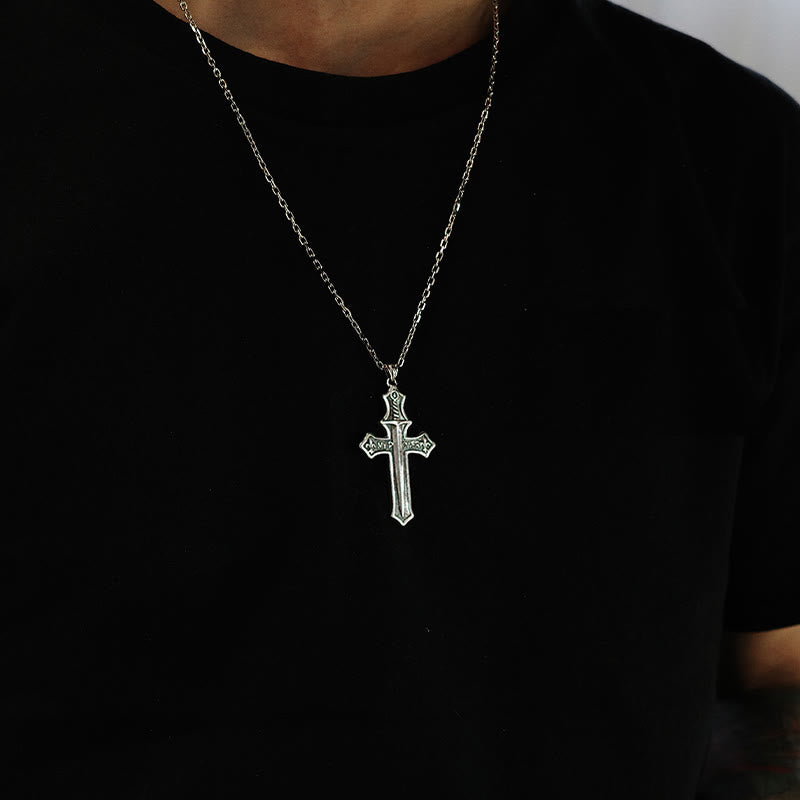 Collar de Crucifijo Clásico y Vintage de Plata de Ley 925 Victoria de la Vida: Emblema del Triunfo Divino