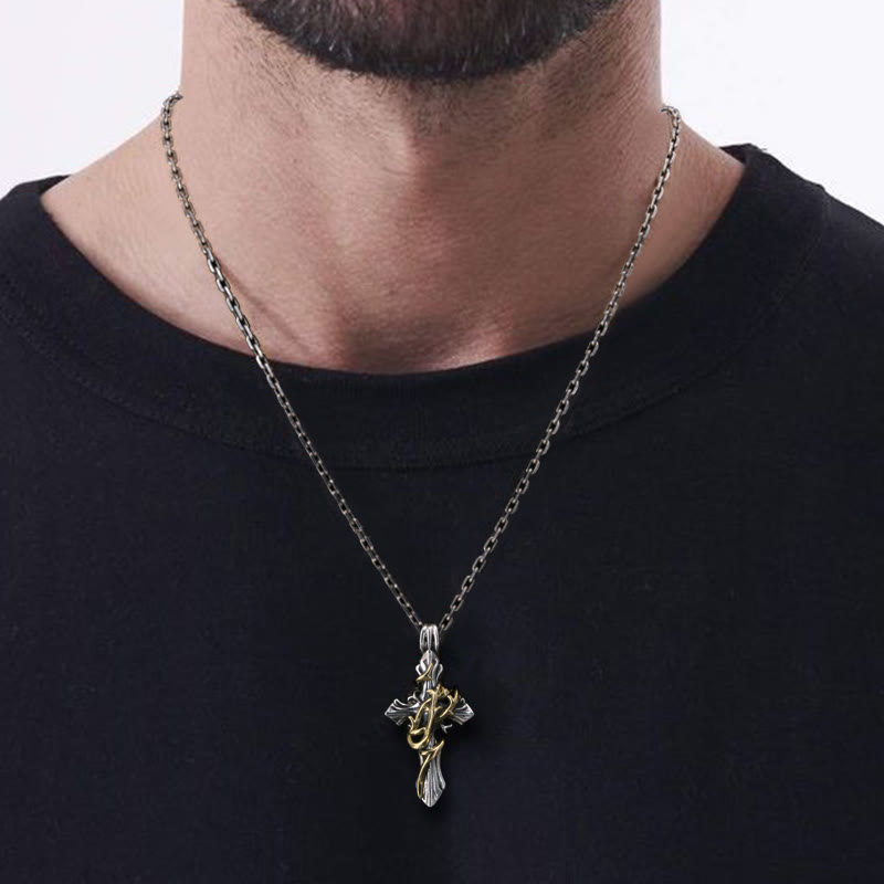 Collar de crucifijo de plata de ley 925 con 2 estilos de enredadera: Libera tu personalidad oscura