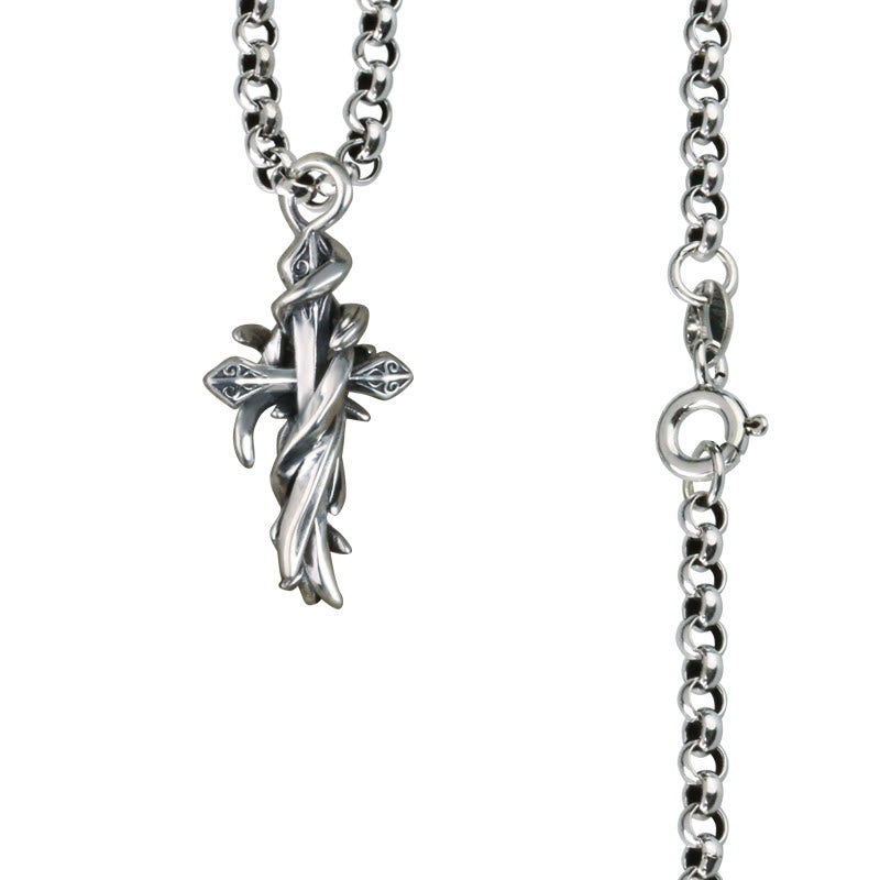 Collar de crucifijo de plata de ley 925 con 2 estilos de enredadera: Libera tu personalidad oscura