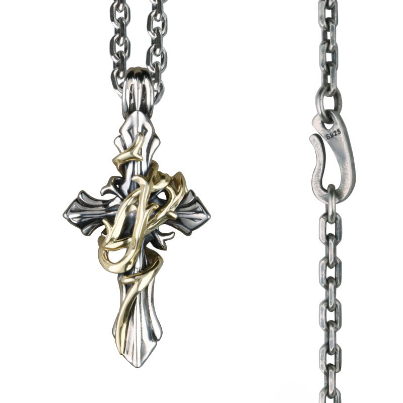 Collar de crucifijo de plata de ley 925 con 2 estilos de enredadera: Libera tu personalidad oscura