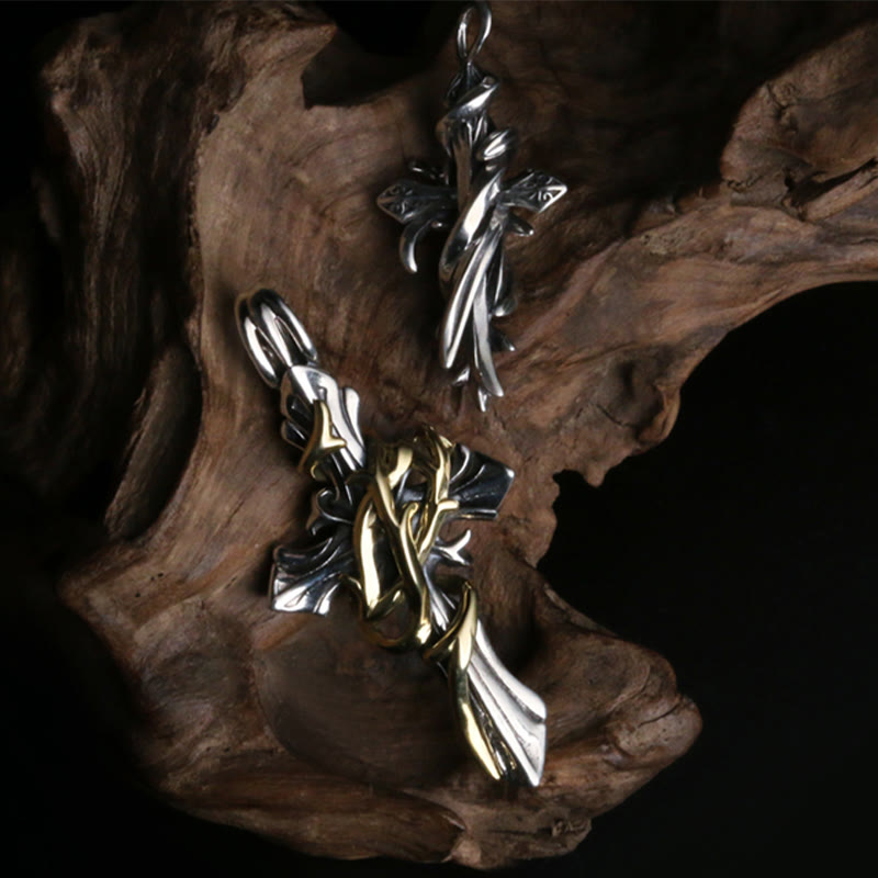Collar de crucifijo de plata de ley 925 con 2 estilos de enredadera: Libera tu personalidad oscura