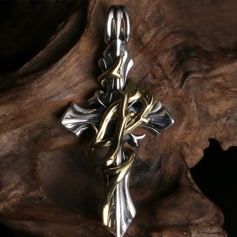 Collar de crucifijo de plata de ley 925 con 2 estilos de enredadera: Libera tu personalidad oscura