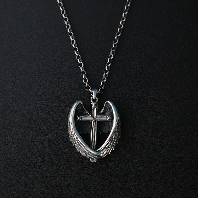 Collar de alas de ángel y cruz de plata de ley 925: Encarnando la fe y la gracia celestial