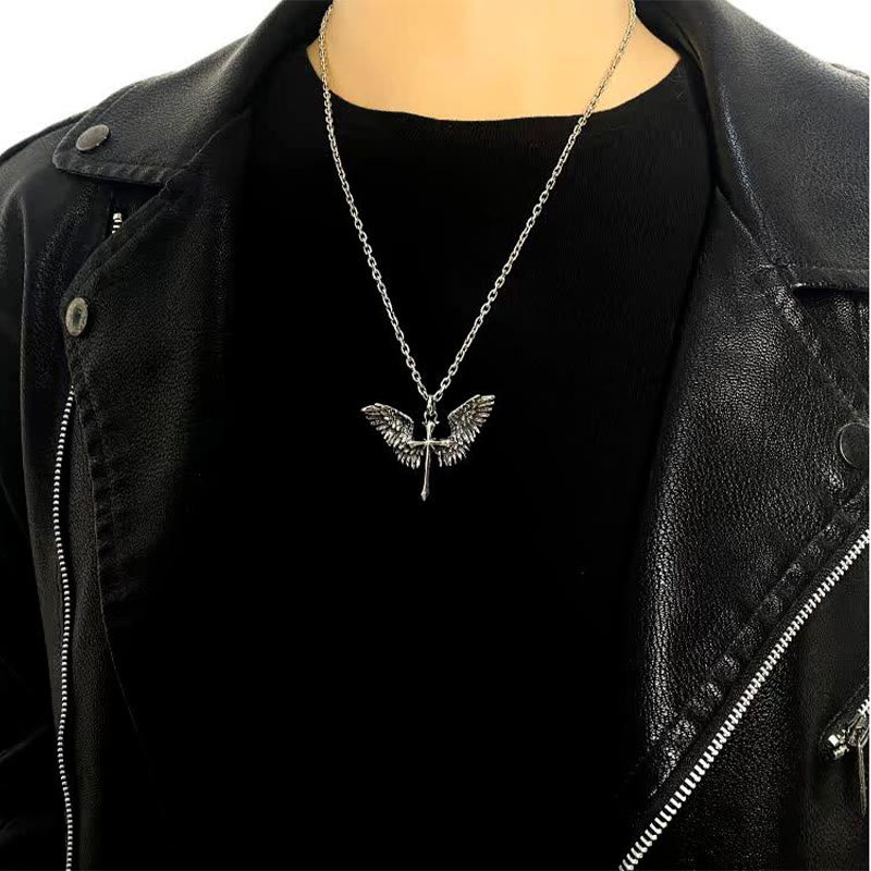 Collar con alas y cruz de plata de ley 925, vintage y clásico: una mezcla de encanto retro y gracia divina