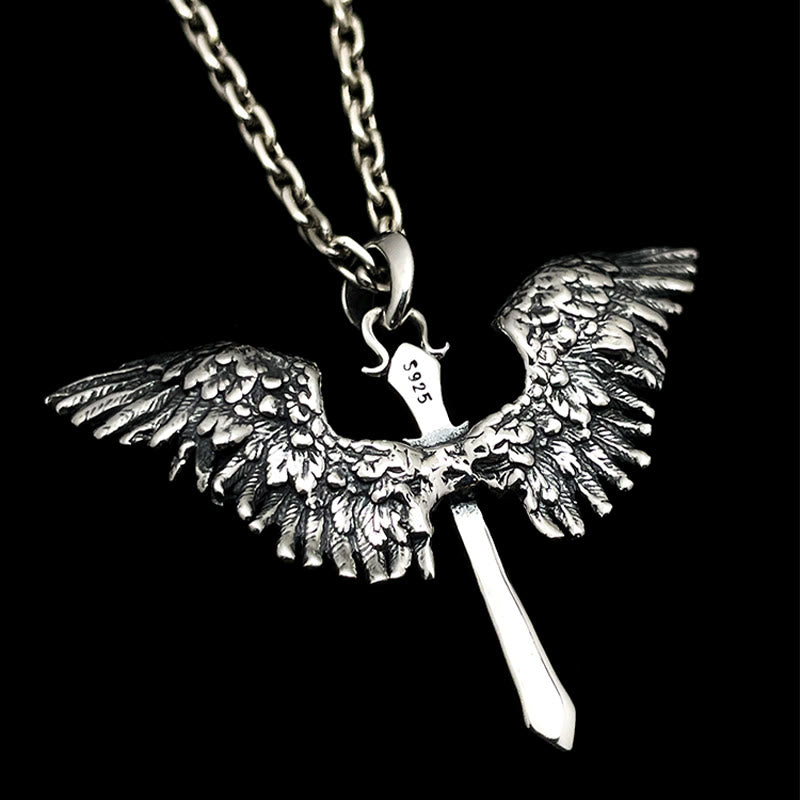 Collar con alas y cruz de plata de ley 925, vintage y clásico: una mezcla de encanto retro y gracia divina