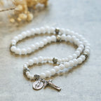6mm White Bead Miraculous Medal & Crucifix Rosary Bracelet: A Symbol of Faith