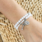 6mm White Bead Miraculous Medal & Crucifix Rosary Bracelet: A Symbol of Faith