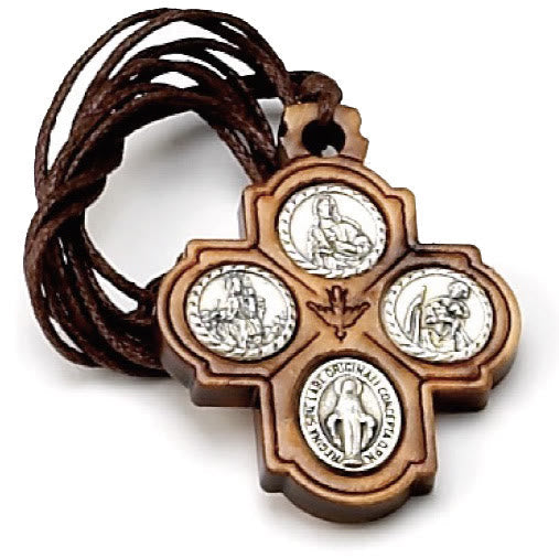 Collar clásico de cruz de cuatro vías de madera de olivo: Un raro y sagrado símbolo de fe