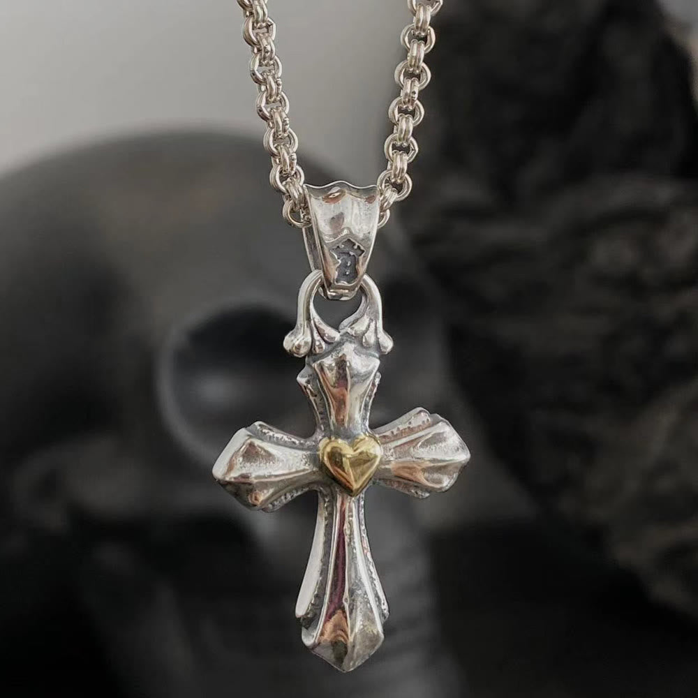 Collar vintage de plata de ley 925 con dijes de María y cruz: emblema de fe y devoción