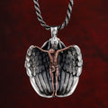 925 Sterling Silver Crucifix with Angel Wings Vintage Necklace: Distinctive Emblem of Divine Grace