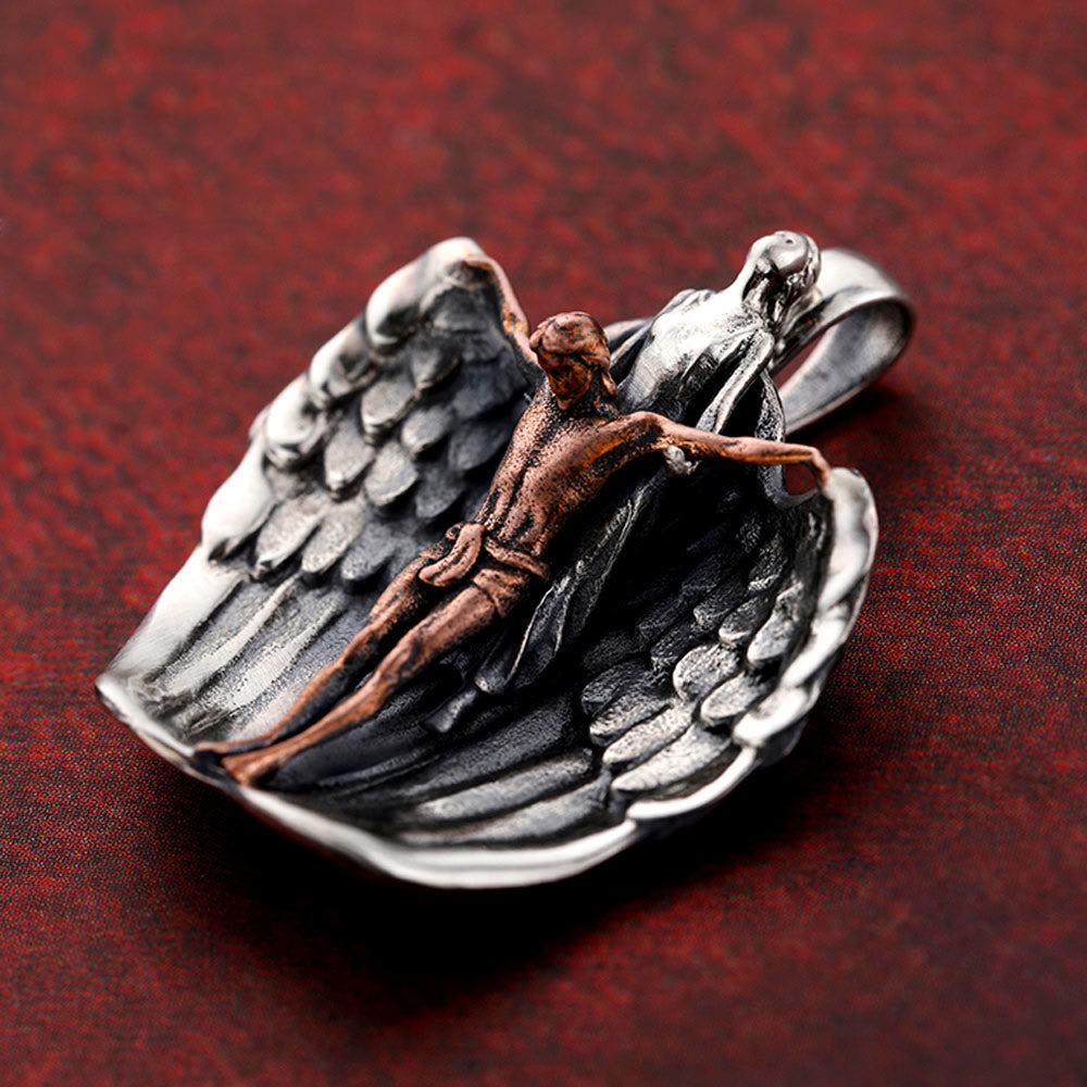 925 Sterling Silver Crucifix with Angel Wings Vintage Necklace: Distinctive Emblem of Divine Grace