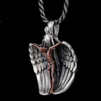 925 Sterling Silver Crucifix with Angel Wings Vintage Necklace: Distinctive Emblem of Divine Grace