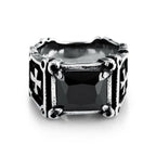 Red & Black Gemstone Cross - Embellished Couple Ring: A Symbol of Faith and Style