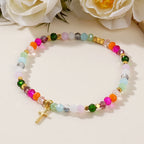 Pulsera de Cruz de Cristal Multicolor con Tarjeta Bendecida: Un Vívido Símbolo de Fe