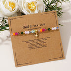 Pulsera de Cruz de Cristal Multicolor con Tarjeta Bendecida: Un Vívido Símbolo de Fe