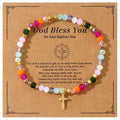 Pulsera de Cruz de Cristal Multicolor con Tarjeta Bendecida: Un Vívido Símbolo de Fe