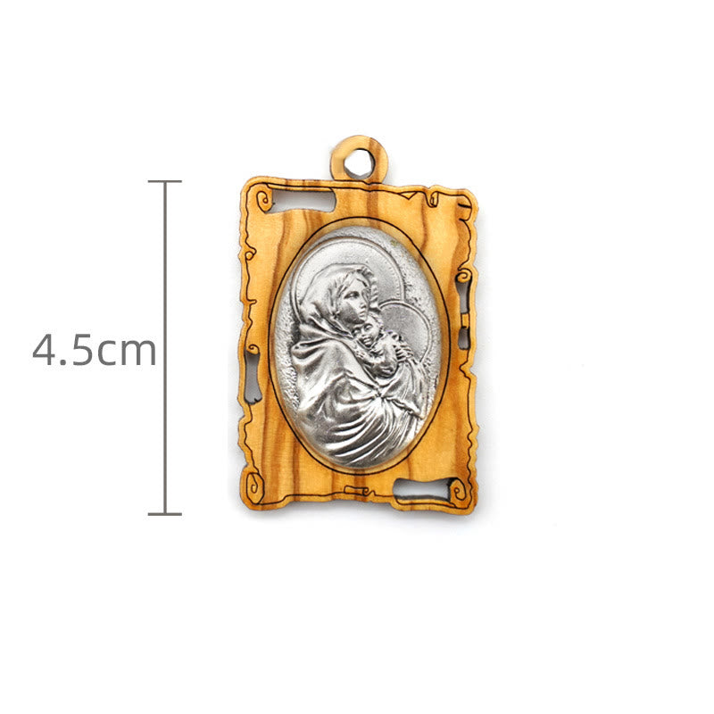 Collar con Colgante de la Virgen María en Madera de Olivo y Metal: Una Reliquia Devocional Atemporal