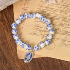 Blue & White Beaded Floral Bracelet with Miraculous Medal