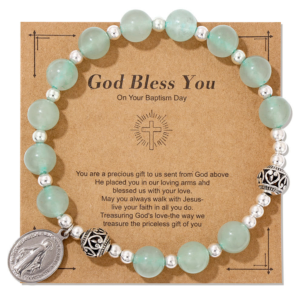 Pulsera elástica de piedras preciosas multicolor con medalla milagrosa: conexión espiritual única