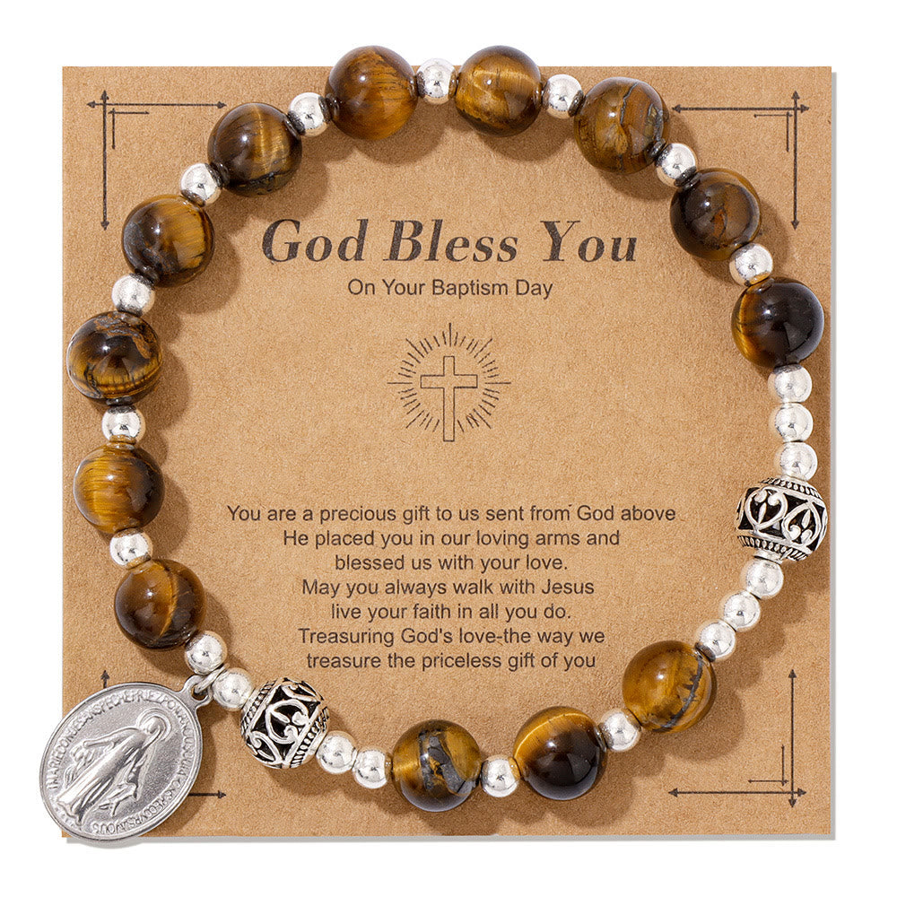 Pulsera elástica de piedras preciosas multicolor con medalla milagrosa: conexión espiritual única