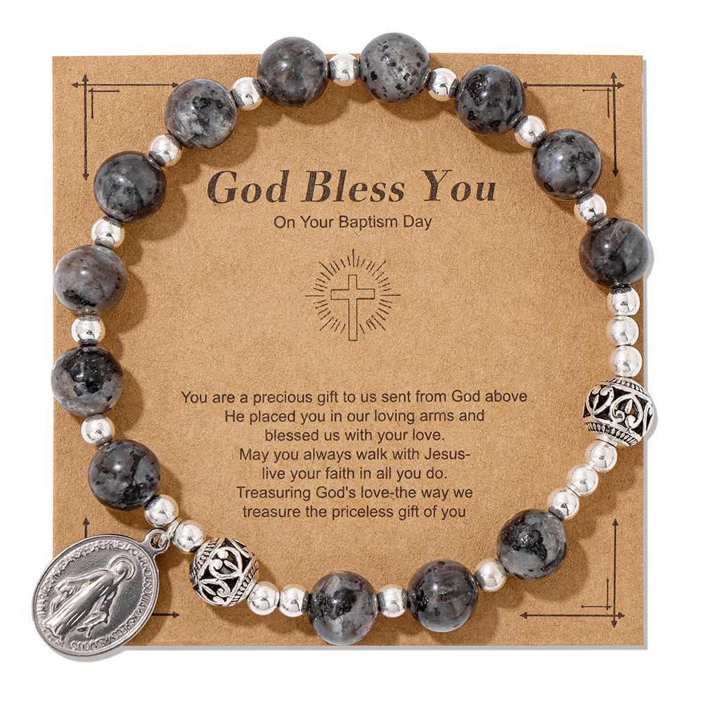 Pulsera elástica de piedras preciosas multicolor con medalla milagrosa: conexión espiritual única