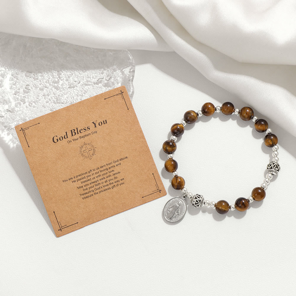 Pulsera elástica de piedras preciosas multicolor con medalla milagrosa: conexión espiritual única
