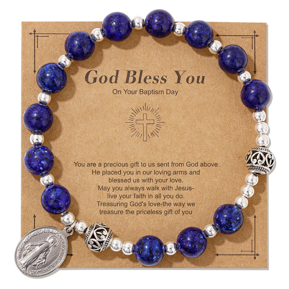 Pulsera elástica de piedras preciosas multicolor con medalla milagrosa: conexión espiritual única