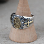 Anillo religioso de estilo retro de plata de ley 925 con insignia de la Virgen María bendición