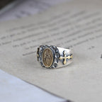 Anillo religioso de estilo retro de plata de ley 925 con insignia de la Virgen María bendición