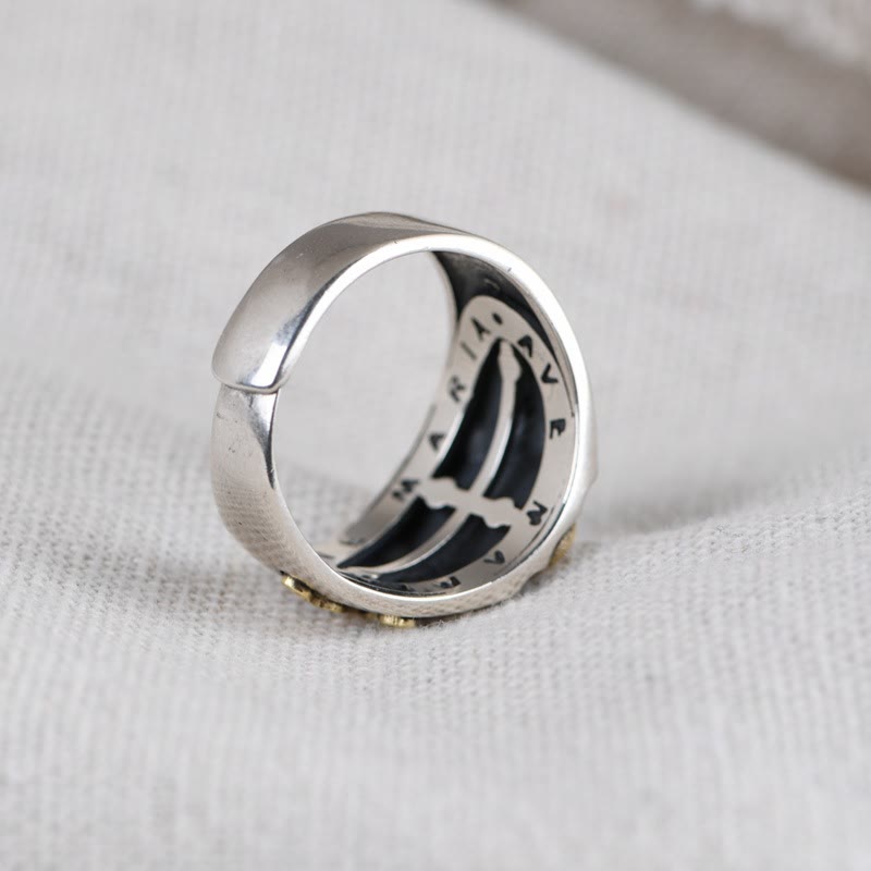 Anillo religioso de estilo retro de plata de ley 925 con insignia de la Virgen María bendición