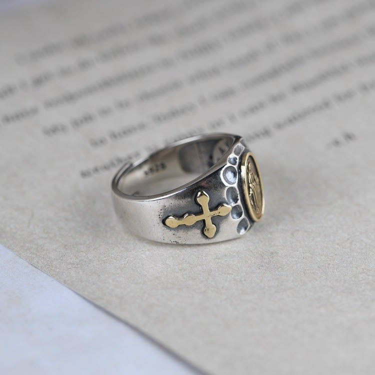Anillo religioso de estilo retro de plata de ley 925 con insignia de la Virgen María bendición