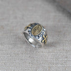 Anillo religioso de estilo retro de plata de ley 925 con insignia de la Virgen María bendición