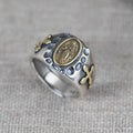 Anillo religioso de estilo retro de plata de ley 925 con insignia de la Virgen María bendición