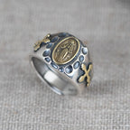 Anillo religioso de estilo retro de plata de ley 925 con insignia de la Virgen María bendición