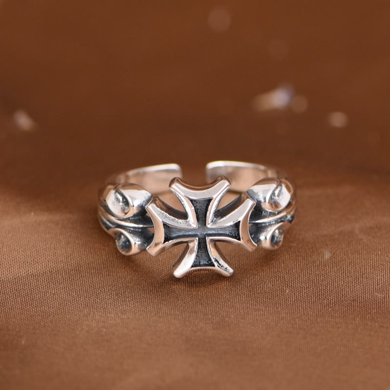 Minimalist 925 Silver Adjustable Maltese Cross Band Ring: Precious Heirloom of Faith