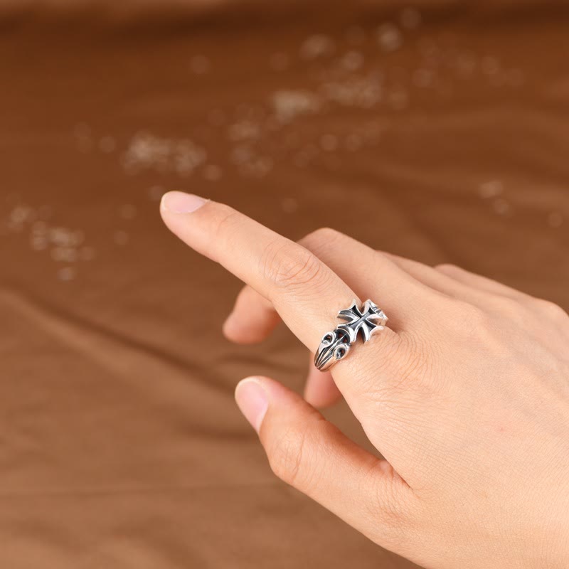 Minimalist 925 Silver Adjustable Maltese Cross Band Ring: Precious Heirloom of Faith