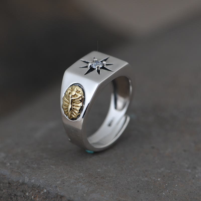 Anillo vintage ajustable de plata de ley 925 cúbica con cruz y Virgen María