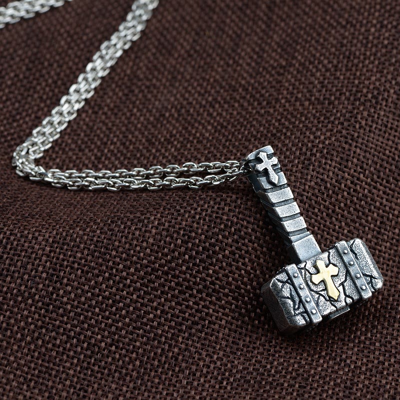 Collar de cruz de martillo de plata 925 sagrada: Símbolo de fe robusto con toque retro