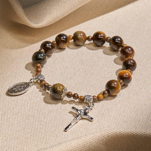 Pulsera de rosario de una década con ojo de tigre amarillo de 10 mm