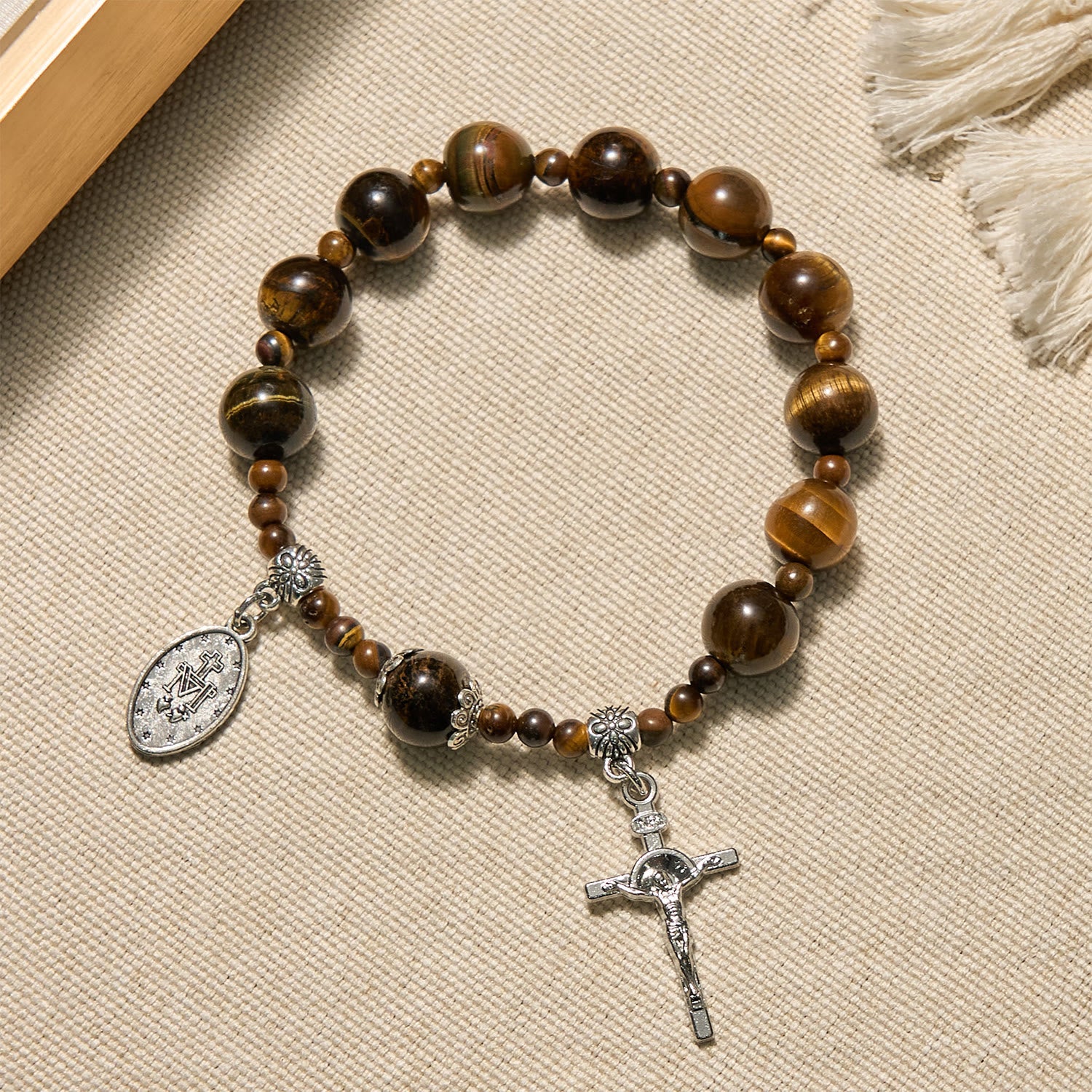 10mm Yellow Tiger's Eye Stone One Decade Rosary Bracelet