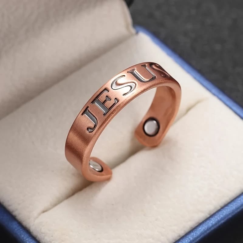 Anillo de Cobre Ajustable de Jesús Minimalista: Símbolo Distintivo de Fe