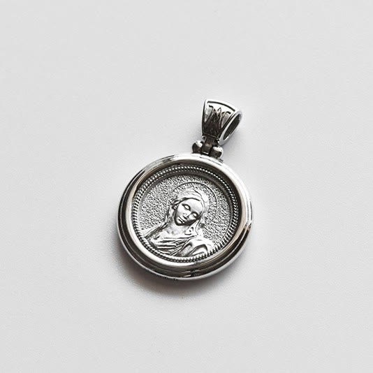 Collar de medalla de doble cara de plata de ley con Corona de Espinas y Nuestra Señora de los Dolores