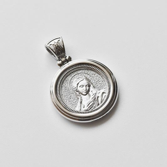 Collar de medalla de doble cara de plata de ley con Corona de Espinas y Nuestra Señora de los Dolores