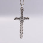 Vintage Sterling Silver Sword Cross Sacred Necklace with Medieval Etchings