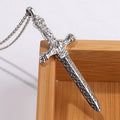 Vintage Sterling Silver Sword Cross Sacred Necklace with Medieval Etchings