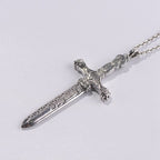 Vintage Sterling Silver Sword Cross Sacred Necklace with Medieval Etchings