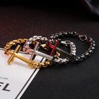 Pulsera con Cruz Minimalista Multicolor de Líneas Estilizadas y Alma Fiel