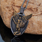Vintage Shield St. Michael the Archangel Stainless Steel Pendant Necklace